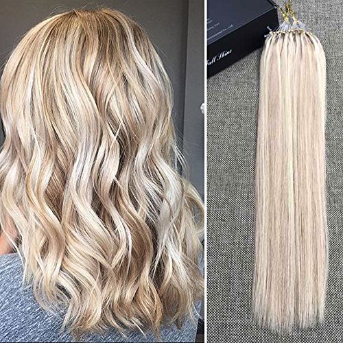 Full Shine 22" 1g per Strand 50 Gram Per Package Piano Colour 18/613 Micro Beads Loop Extensions Highlighted Colour Ash Blonde and Blonde Loop Micro Bead Hair Extensions