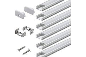 STARLANDLED Profilé Aluminium LED - 6x1mètre Aluminium Profilé U-forme pour Bandes à LED, Compact Finition Professionnelle avec Blanc Laiteux Couvercle,Embouts,Clips de Montage en Métal
