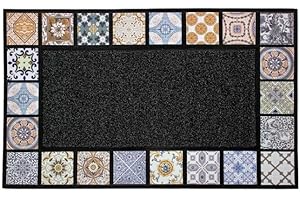 Acomoda Textil – Felpudo de Entrada 45x75 cm, Alfombra Rectangular de Goma Antideslizante y Resistente. Alfombrilla Acolchada de Fácil Limpieza Ideal para Interior y Exterior. (Ceramics)
