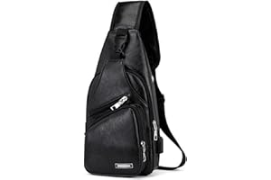 Aucuu Sling Bag skórzana torba na klatkę piersiową, antykradzieżowa, mała torba na ramię, męski plecak z kablem USB, torba na ramię w stylu vintage, do noszenia na co dzień, na wędrówki, podróże,