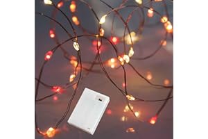 Qbis Battery Powered Christmas Lights with 6hr Timer Mode, 40 LED Battery Fairy Lights, Red, Orange and Yellow Battery Christmas Battery Powered Wire Lights (40 Sunset)