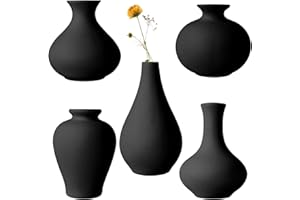QUTHZZHY Keramikvase -Set, 5 weiße Mini -Blütenknospen -Vase, Blumenvasen für Moderne Wohnkultur, dekorative Vase für Pampasgras, Wohnzimmer, Regaldekor, Esstisch, Bücherregal, Kaminsims, Eingangs (Schwarz)
