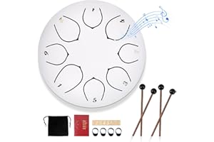 DEECOZY Slit Drums, Steel Tongue Drum, 6 inches 8 Tone D Key, Handpan Drum with Drumsticks, Bag, Finger Cover, Percussion Instrument for Musical Education Concert Mind Healing Yoga Meditation (white)