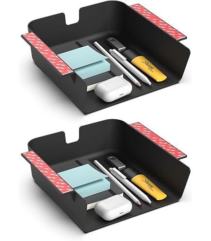 OrgaFocus 2 stuks onder bureau hangende plank lade organizer, bevestigbare plastic verborgen opberglade, eenvoudige zelfklevende montagehouder voor staande tafels, kantoor, tellers, kasten