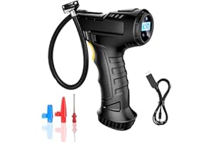 CURBOOM Cordless Tyre Inflator Air Compressor, 12V USB Tire Inflator Pump Car, Portable Electric Digital Tire Pump, Tire Inflator with Led Light and 3 Nozzle Adapters For Cars, Motorcycles and Bicycles
