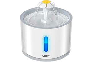 ADOV Cat Water Fountain for Drinking 2.4L, Automatic Pet Water Dispenser, Ultra Silent Pump, LED Light, Activated Carbon Filter, Healthy, Fresh and Hygienic Water Bowl for Kitten, Dogs - Grey