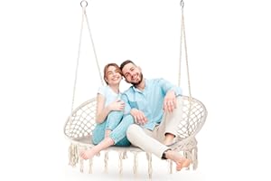 Outtec Fauteuil Suspendu 2 Personnes XXL, Double Chaise Suspendue Exterieur de jusqu'à 200 kg, Boho Chaise Hamac Suspendu Interieur, Fauteuil Balancoire Bohème, Ideal pour Jardin, Beige