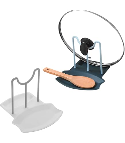 Rievem Support Couvercle Casserole Et Cuillère Avec Bac Amovible En Acier - Étagère Ustensiles Cuisine Pour Couvercle, Spatule, Planche à Découper (Noir)