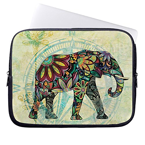 OneMtoss Laptop hülle Laptoptasche Neopren, Retro Bunte Elefantmalerei Nylon Reißverschluss 13 Zoll