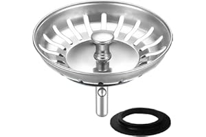 HUAERSICO Universal tapon Fregadero Cocina con colador 80mm,Colador Fregadero y Rejilla Fregadero Cocina,Acero Inoxidable tapón Fregadero Cocina,2 Juntas