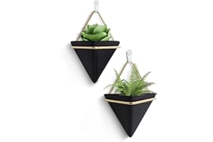 FairyLavie 10cm Hanging Planter, 2 Pack Ceramic Geometric Wall Planters Plant Holder Container with Hooks for Indoor Outdoor Wall Decor, for Family Friends