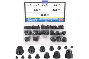 Glarks Juego de 100 tuercas de nailon negro con cúpula de bellota de 7 tamaños, M3, M4, M5, M6, M8, M10, M12, kit surtido de tapas protectoras hexagonales para proteger roscas y pernos