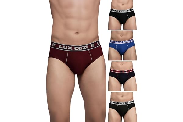 Lux Cozi Men's Cotton Brief Outer Elastic Waistband Brief for Men Pack of 5 Color May Vary