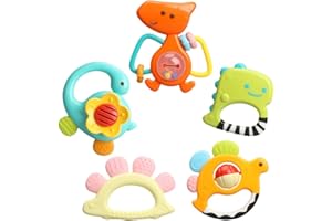 TINOTEEN Set di Giocattoli per sonagli per Bambini, 5 Pezzi agitatore per massaggiagengia afferrare Giocattolo per sonagli per 3 6 9 12 18 Mesi Neonati Neonato