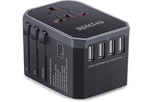 EPICKA Adattatore Universale da Viaggio 28W, Presa da Viaggio con 1 USB-C e 4 USB-A, Adattatore Universale per Italia, Inghilterra, America, Australia, Giappone (TA-105, Grigio)