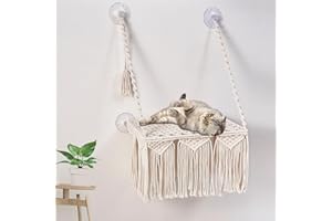 CSENASON Window Sill Cat Bed - Boho Window Hammock Cat Bed, Wall Mounted Pet Resting Seat Bed for Sunbathing, Napping & Overlooking with 4 Seat Suction Cups & Fleece Blanket & Knitted Ball Toy