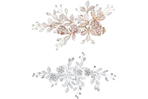 Smavles Hochzeit Haarspange Strass 2 Stück Hochzeit Haarschmuck Braut Kopfschmuck Blume Kristall Brautschmuck Silber und Roségold Hochzeit Kopfschmuck für Frauen und Mädchen
