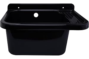 ADGO Lavello Industriale, per Garage, Lavanderia, Officina, Sifone, Kit di Montaggio, Lavandino, Resistente alle Intemperie (59 x 34 x 21 cm, Nero)