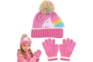 WFKKMEQ Kids Hat Gloves Set, Winter Accessories with Knitted Beanie Hat Thermal Plush Gloves Knit Thick Warm Thermal Sets Winter Set for Christmas Winters Gift Toddler Kids