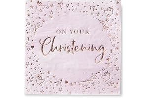 Anniversary House Pack of 16, Pink 'On Your Christening' Paper Lunch Napkins 3 ply Foil Stamped, Christening Party Decorations, Table Decoration, for Boys, Girls, Disposable Napkins, 33 x 33cm J092