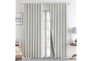 Joydeco 100% Cortinas Opacas 2 Piezas, Lino Cortinas Dormitorio con Pasadores Anti Luz Cortina Termica Aislantes Frio y Calor para Salon（2x220x140，Gris Blanco）