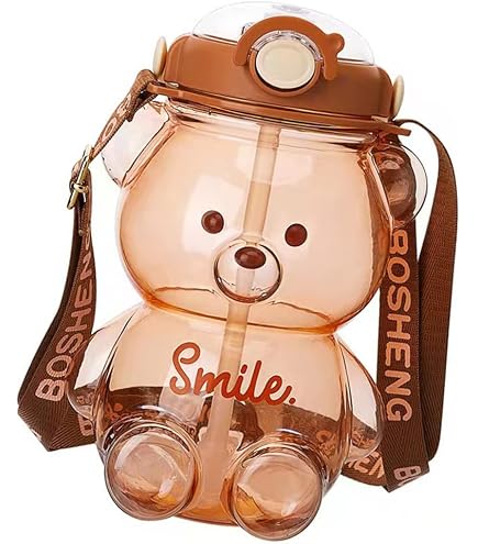 Niedliche Bären-Strohflasche 800 Ml – Farbverlauf, BPA-frei, Mit Trageriemen, Für Schule & Reisen