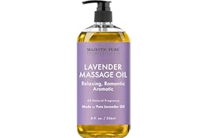 MAJESTIC PURE Lavendel-Massageöl für die Massagetherapie – Erfrischend und entspannend – Natürliche Öle mit ätherischem Lavendelöl – für alle Hauttypen – Männer und Frauen – 236 ml