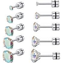 ZOCOYUU Set Da 5 Paia Di Orecchini A Perno In Acciaio Inox 316L Per Cartilagine, Con Zirconia Cubica 5A E Chiusura A Vite, Ipoallergenici Per Orecchie Sensibili - 2