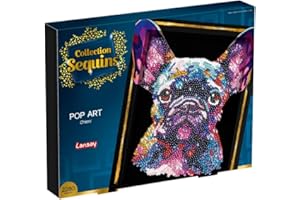 LANSAY KOLEKCJA SEQUINS - Pop Art Chien - Stwórz błyszczący obraz psa z cekinami - Zawiera schowek - Kreatywna aktywność dla dorosłych i nastolatków od 14 lat