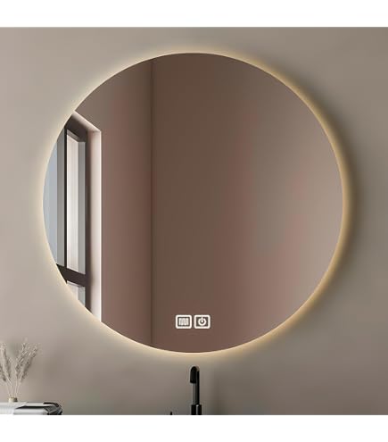 Miroir Salle De Bain LED HOMCOM – Rond 60 Cm, Anti-buée, Réglable, Affichage Heure/température, Cadre Or