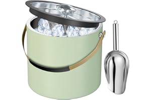 FIVEHOME 3.2L Eiswürfelbehälter mit Deckel und Schaufel, Edelstahl Eiskübel Doppelwandiger Isolierter Eisbehälter für Cocktailbar und Partys (Mintgrün)