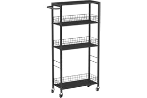 Nandae Carrito Auxiliar con Ruedas 4 Niveles Estrecho (18 cm) - Carrito de Servicio,Organizador Móvil para Cocina, Baño, Espacios Reducidos - Incluye Ruedas Giratorias y Patas Fijas