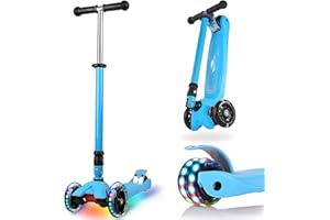 IMMEK 3-Wheels Scooter for Kids and Toddlers Boys and Girls with Flashing LED Wheels, Adjustable Height, Easy Folding System, Anti-Slip Deck Lean to Steer, Best Gifts for Children Age 3-12 Years Old