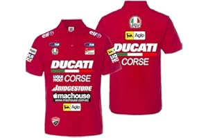 GHDUI Polo da Uomo Estivo T-Shirt per Ducati Stampa Polo da Ciclismo T-Shirt Casual Manica Corta Bavero Tee Sport Polo da Golf T-Shirt-Red||XL