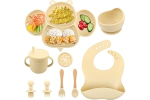 YARVPUV Coffret Repas Bebe,8 Pièces Assiette Ventouse pour Bébé Assiette Enfant avec Ventouse, Gobelet en Silicone, Cuillère, Fourchette, porte - Bébé, Gobelet à Boire,BPA Free