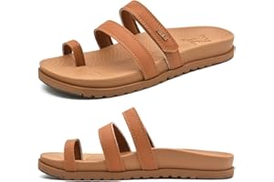 KuaiLu Damskie klapki sandały z zapaleniem powięzi podeszwy wsparcie łuku modne wygodne regulowane płaskie sandały damskie lekkie ortopedyczne wsuwane sandały