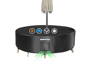 TOHONFOO Round Patio Table Cover with Umbrella Hole - 70" Dia x 23" H (Cover Size，NOT Table Size) Heavy Duty Waterproof 600D Oxford Fabric Outdoor Lawn Patio Furniture Covers