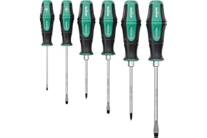 Set di 6 cacciaviti professionali in acciaio Q-50 della serie ENSURE WIESEMANN 1893 I cacciaviti di qualità con fondo rinforzato resistente ai colpi e punta magnetica I 81161