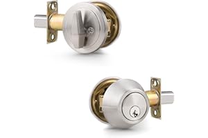 Probrico Satin Nickel Deadbolts, Front Door Deadbolts with Key, Single Deadbolt Locks with Thumb Turn, Security Entrance Door Locks with Key, 2 Pack