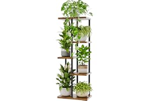 Bamworld Support Plantes Interieur, Support Plante 5 Niveaux en Métal pour Multiple Plantes, Étagère à Fleurs pour Balcon Salon Chambre, Brun