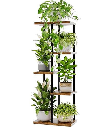 Bamworld Plantenstandaard Hoge Getrapte Binnen voor Kamerplanten 2 Pots Hoek Plantenstandaard Zwart Metalen Plantenrek voor Woonkamer Slaapkamer Decor