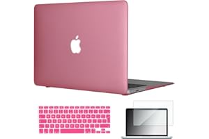 TOPIDEAL compatible with 3in1 Case For EU/UK Keyboard Layout Macbook Air 13-inch Matte Hard Shell Case Cover Skin For Macbook Air 13.3" + Keyboard Cover + Screen Protector -Pink