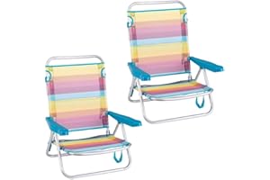 LOLAHOME 2 sillas playa plegables Rainbow, sillas camping, sillas bajas reclinables 4 posiciones, sillas aluminio con respaldo-asiento textileno transpirable, arco iris, multicolor, sillas fácil transporte.