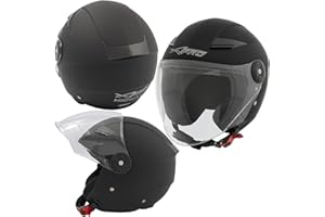 A-Pro Jet City Casco Moto Certificato ECE 22 Visiera Lunga scooter Nero Opaco M