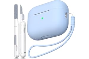 MHYALUDO Compatible with AirPods Pro 2nd Generation Case Cover, Anti-Fall Soft Silicone Shock-Absorbing Compatible with AirPods Pro Case Skin Touch with Lanyard and Cleaning Kit, Sky blue