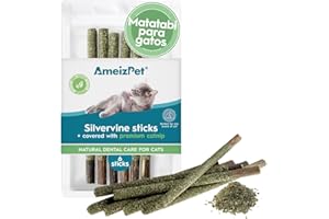 AmeizPet Hierba Gatera para Gatos, Catnip Natural Cepillo Dientes Gato, Palitos De Matatabi para Gatos Cubierto con Hierba Gatera - Juguete Hierba Gatera 6 Pcs