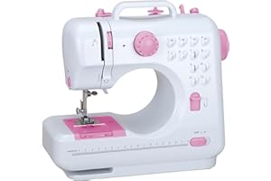 Outbit Mini máquina de coser para principiantes, 12 puntadas, hogar, doble hilo, máquina de coser multifuncional para niños, funciona con energía y baterías, luz LED (rosa)