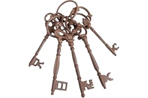 Esschert Design Schlüsselbund, groß, Dekoschlüssel, Schlüsselring, fünf Schlüssel, Gusseisen, rötlich, Maße 6,5x8x24,5 cm