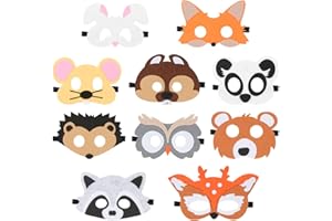 SIPHUS Tiermasken für Kinder, 10 Stück Tiere Filz Masken, Wild Animals Mask mit Elastischen Seil für Verkleidung Kinder, Faschingsmasken, Chase Halbmasken für Kindergeburtstag, Cosplay Party