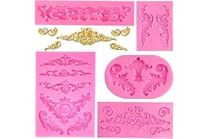 BELUGSIN 5 Pcs Baroque Fondant Molds Relief Flower Lace Mould Filigree Mold Candy Chocolate Molds for Cake Decoration Wedding Theme, DIY Cupcakes, Graduation Season, Polymer Clay Baking